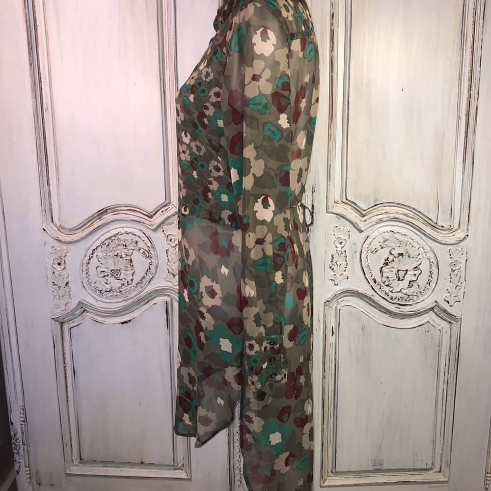 L’Amour by Nanette Lepore Sheer Long Sleeve Button Down Dress S/M - Picture 7 of 14